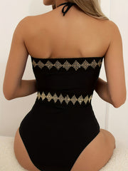 Sexy Swimsuit Women's Argyle Pattern Halter One Piece Bathing Suit