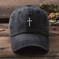 Cross Printed Baseball Cap Unisex Washed Distressed Casual Sun Hat
