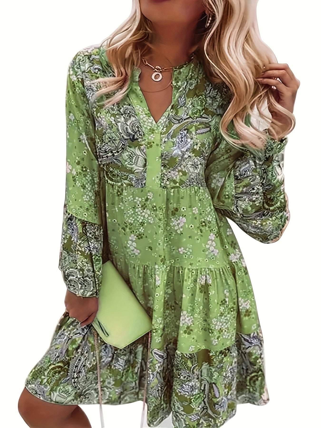 Boho Dress Women's Plus Floral Print Long Sleeve