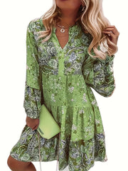 Boho Dress Women's Plus Floral Print Long Sleeve