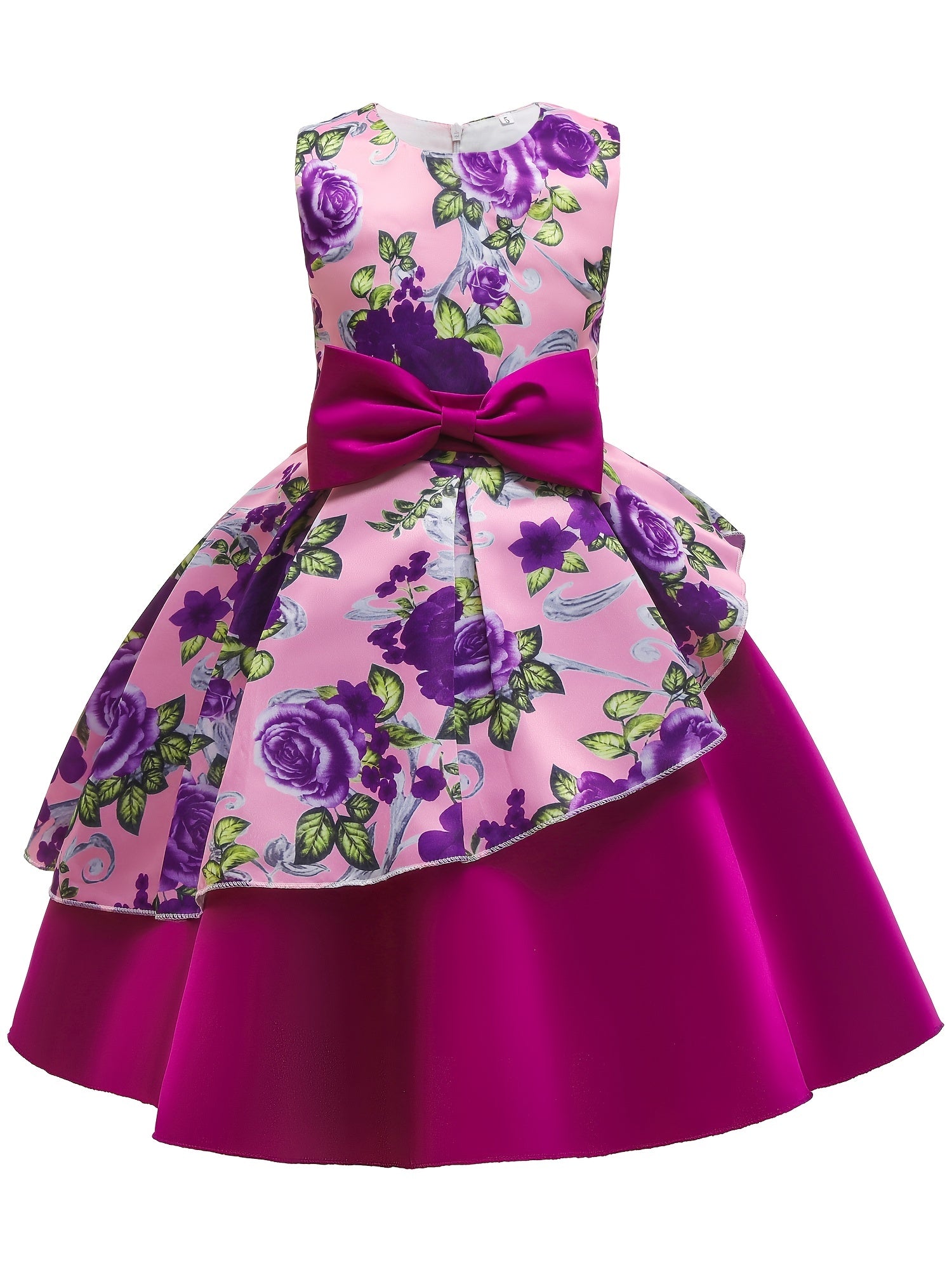 Girls Flower Print Sleeveless Princess Dress For Summer Party