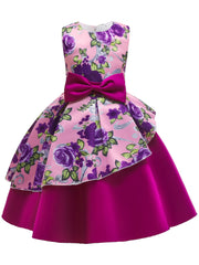 Girls Flower Print Sleeveless Princess Dress For Summer Party