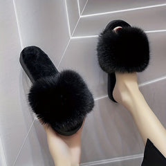 Women's Plush Furry Slippers Cozy Warm Open Toe Shoes