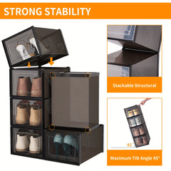6pcs Plastic Folding Shoe Storage Boxes Dust-proof Stackable Display Drawers