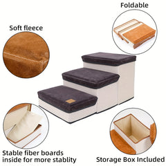 3 Tiers Foldable Pet Steps And Stairs For High Bed, Dog Cat Ramp For Small