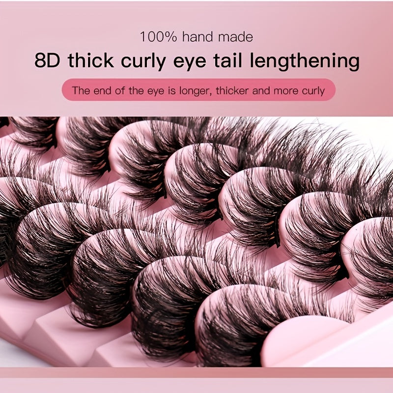 10 Pairs Fox Eye Lashes Layer Thick Volume Faux Mink Lashes 8D Cat Eye Lashes