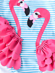 Girl's Flamingo Stripe Swimsuit with Cap