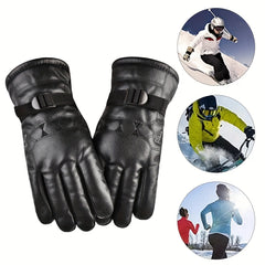 Velvet Warm Windproof Leather Riding Gloves Motorcycle Riding