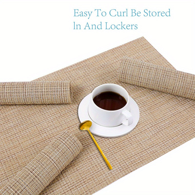 4pcs Vinyl Woven Placemats Washable Reusable Anti-fouling Table Mats