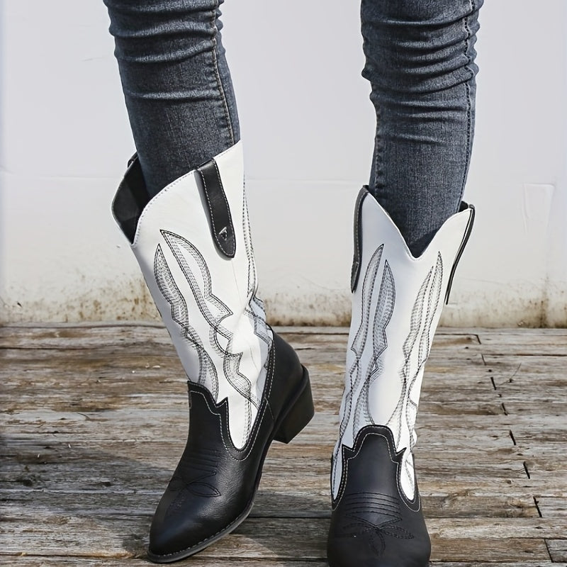 Women's Retro Western Boots Pointed Toe Chunky Heel Cowgirl Boots