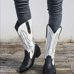 Women's Retro Western Boots Pointed Toe Chunky Heel Cowgirl Boots