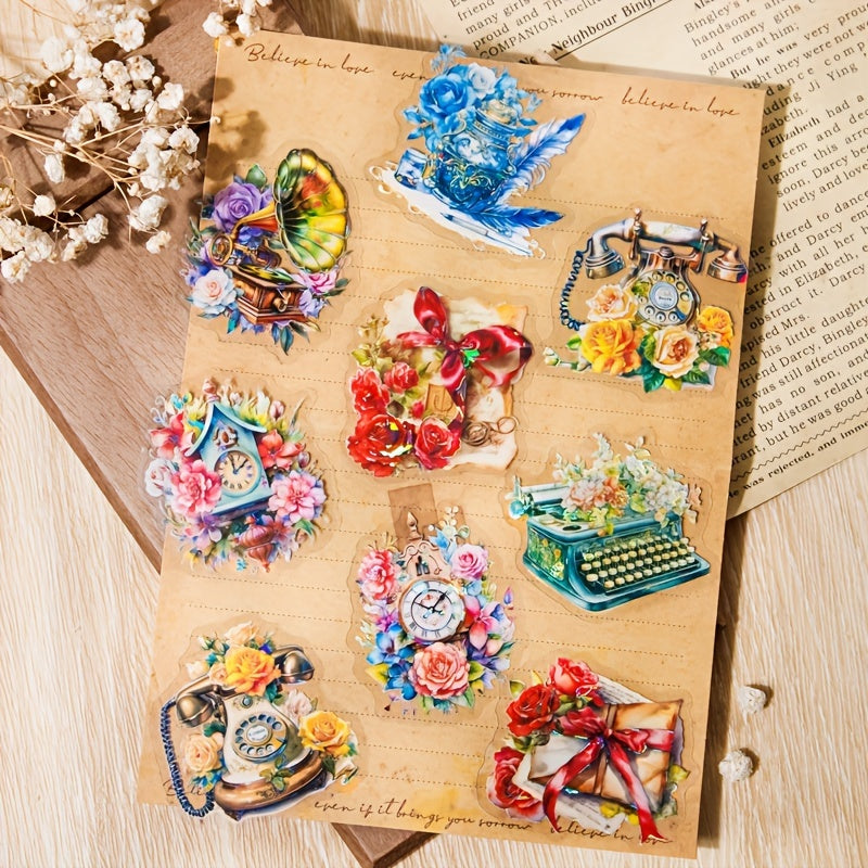 10pcs Book Letter Glitter Series Shell Glossy Guka Flower Plant PET Sticker