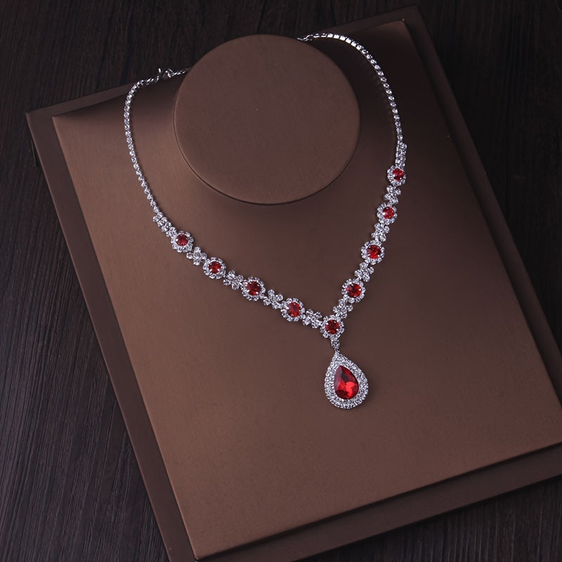 Women's Necklace Earrings Set with Artificial Diamonds for Bridal Wedding Dress