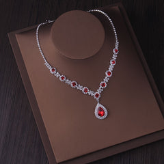 Women's Necklace Earrings Set with Artificial Diamonds for Bridal Wedding Dress