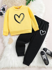 Girl's 2pcs Sweatshirt & Sweatpants Set Love Heart Print