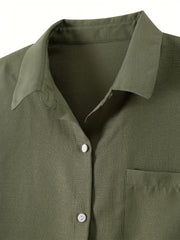 Solid Button Up Short Sleeve Blouse