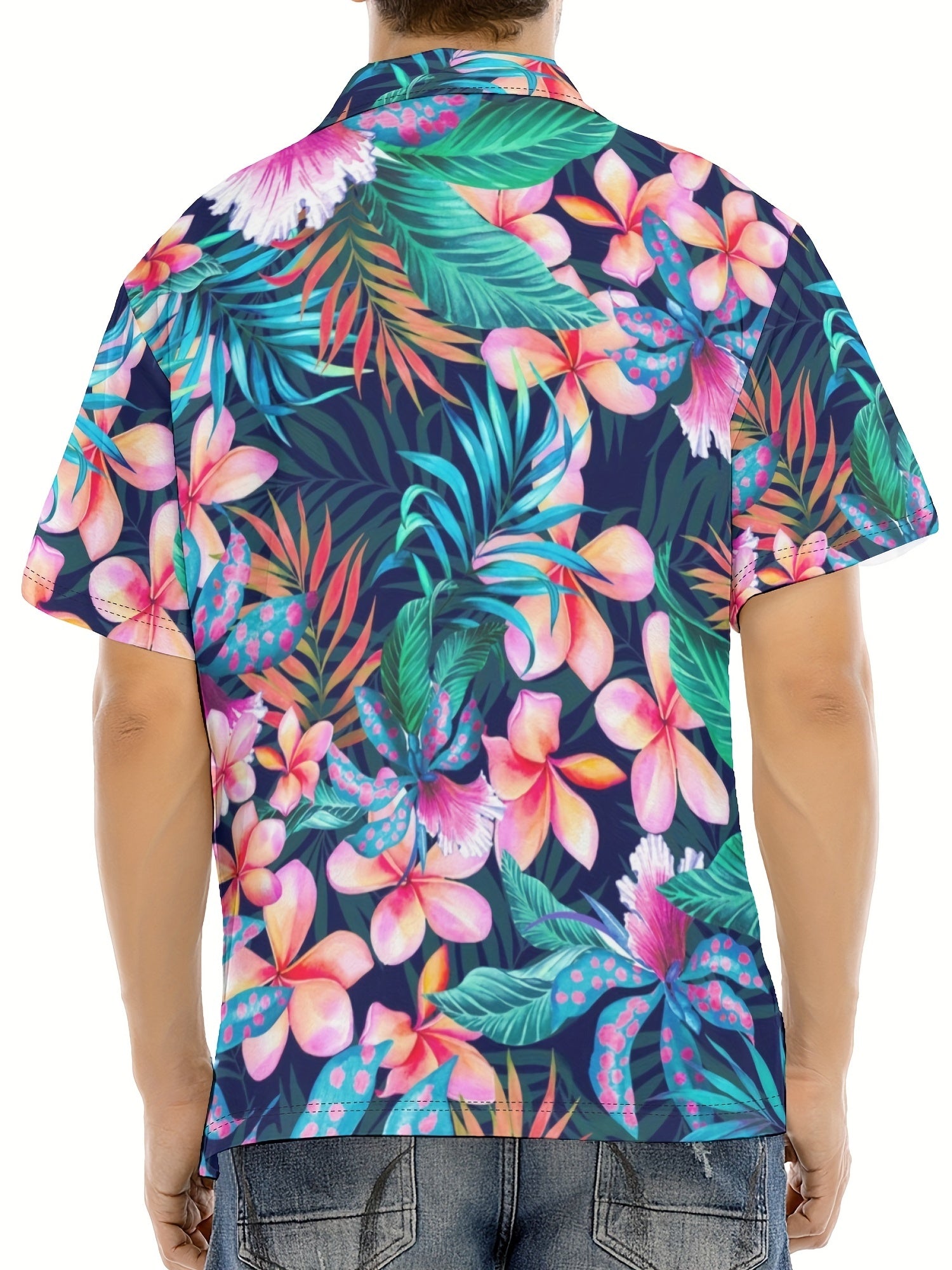 Tropical Flower Print Hawaiian Shirt Short Sleeve for Men