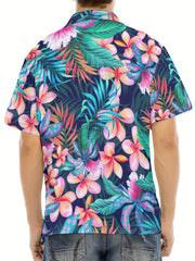 Tropical Flower Print Hawaiian Shirt Short Sleeve for Men