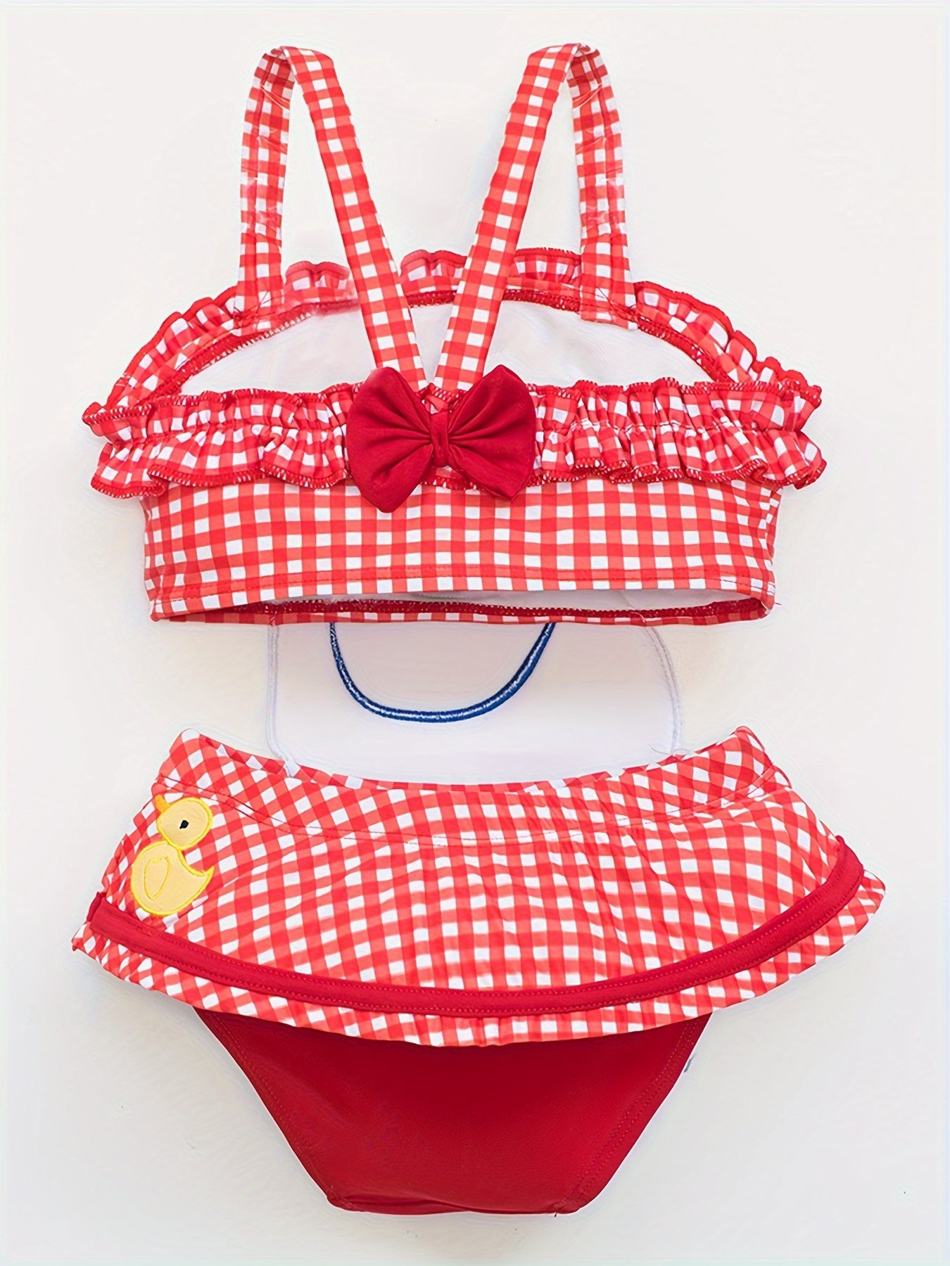 Girls Duck & Bow Plaid Swimwear Bathing Suit For Beachwear