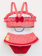 Girls Duck & Bow Plaid Swimwear Bathing Suit For Beachwear