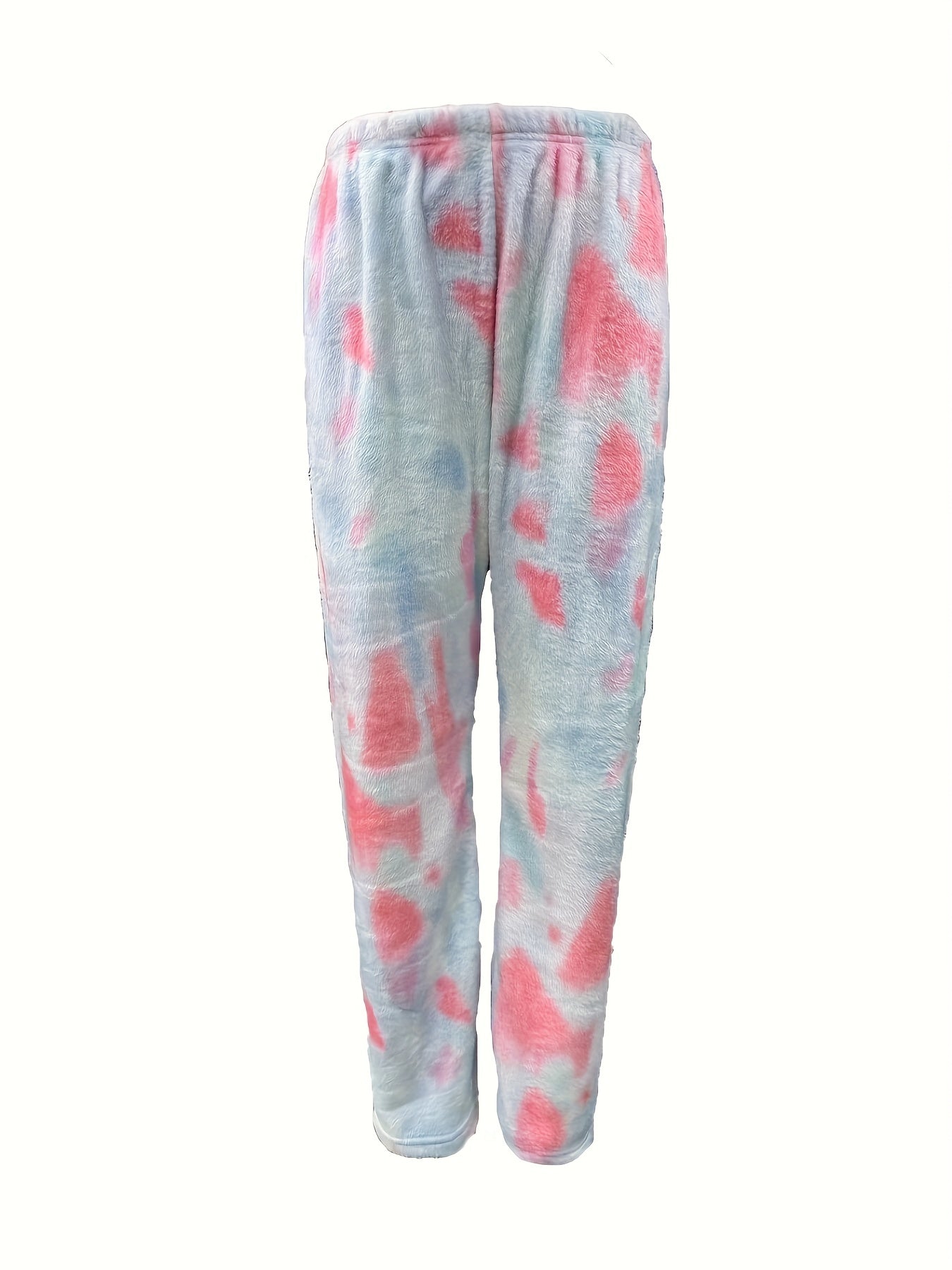 Heart Print Fuzzy Lounge Pants Lace Up Comfy Warm Womens Loungewear & Sleepwear