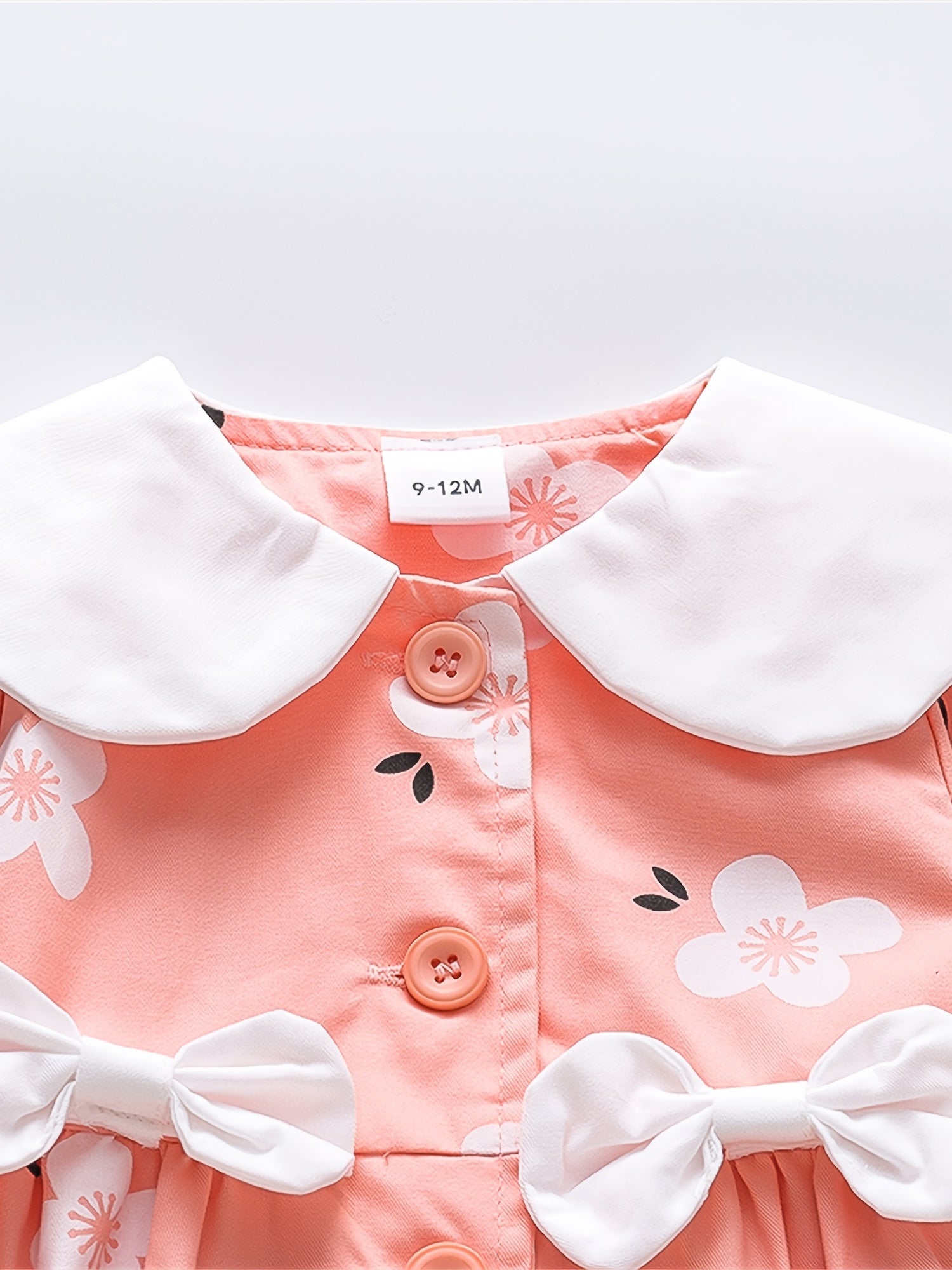 Baby Girls Lapel Jacket Flowers Print Button Bow Decor Coat