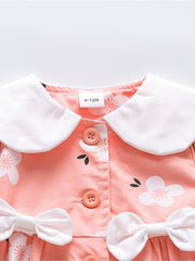 Baby Girls Lapel Jacket Flowers Print Button Bow Decor Coat