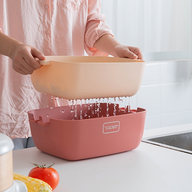 2-in-1 Kitchen Colander Strainer & Bowl Set Stackable Double Layered Colander
