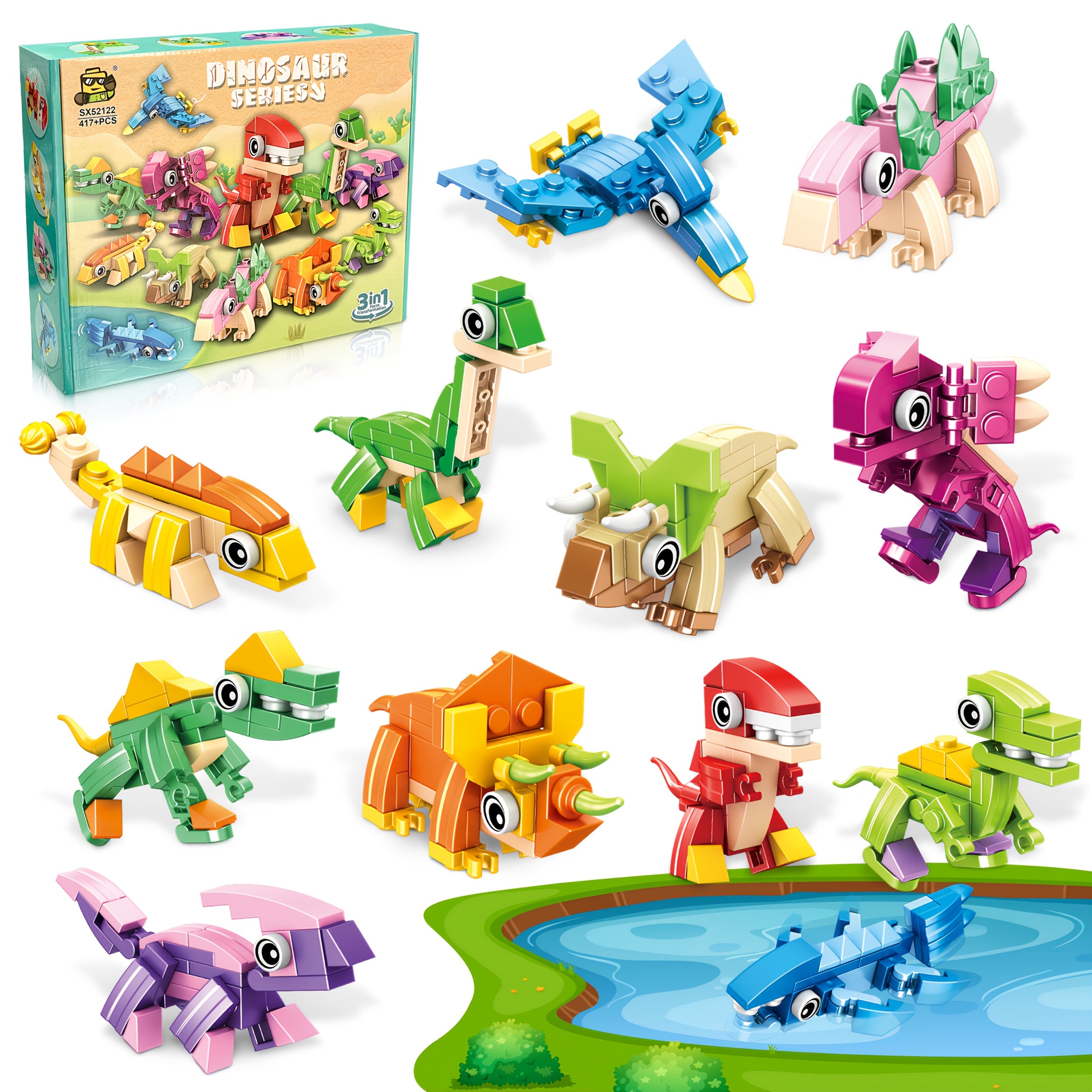 Dinosaur Series Building Block Set - 3-in-1 Combo for Colorful Kingdom