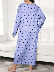 Heart Print Long Sleeve Tee Nightdress