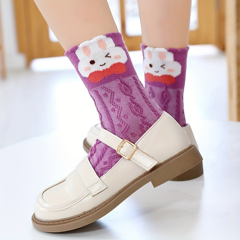 5 Pairs Women's Rabbit Purple Polka Dot Socks