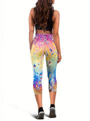 Art Splash Print Skinny Capris Leggings Casual Crop Leggings