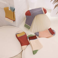 5pairs Colorblock Ribbed Cotton Blend Mid Tube Socks