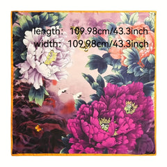 Vintage Block Square Scarf Large Satin Shawl Bandana Women Head Wrap