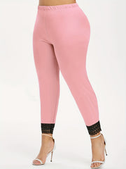 Casual Leggings Women's Plus Contrast Lace Trim Skinny Leggings