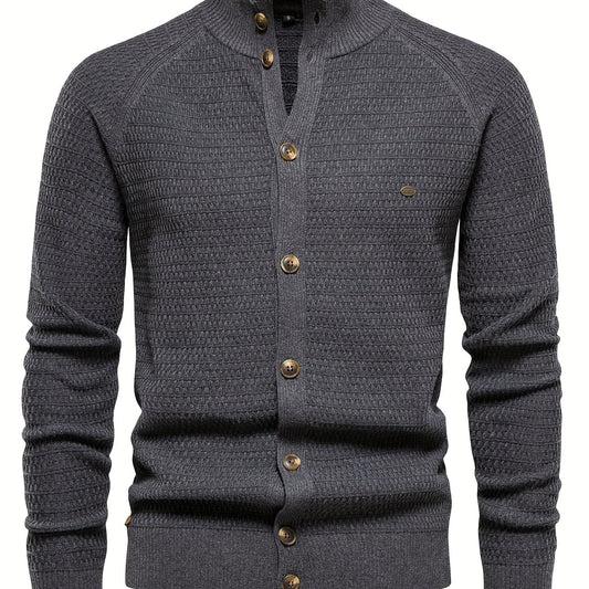 Men's Knitted Cardigan Mock Neck Sweater