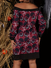 Halloween Gothic Dress Women's Plus Skull Print