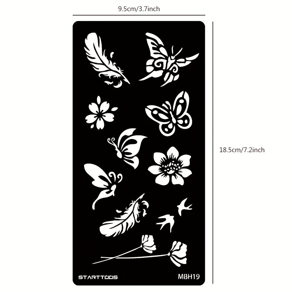 Floral Butterfly Feather Finger Wrist Body Temporary Tattoo