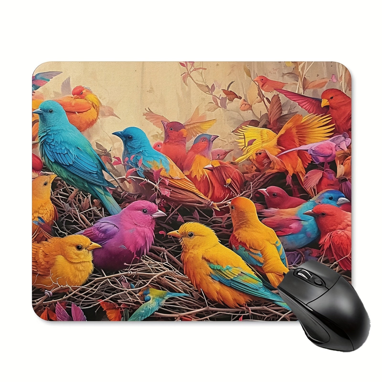 Colorful Bird Pattern Anti-slip Mouse Pad for Office and Home Use
