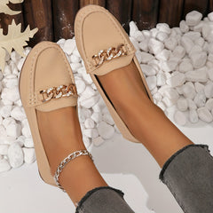 Women's Casual Chain Decor Loafers Slip On Shoes Lightweight Flat Shoes