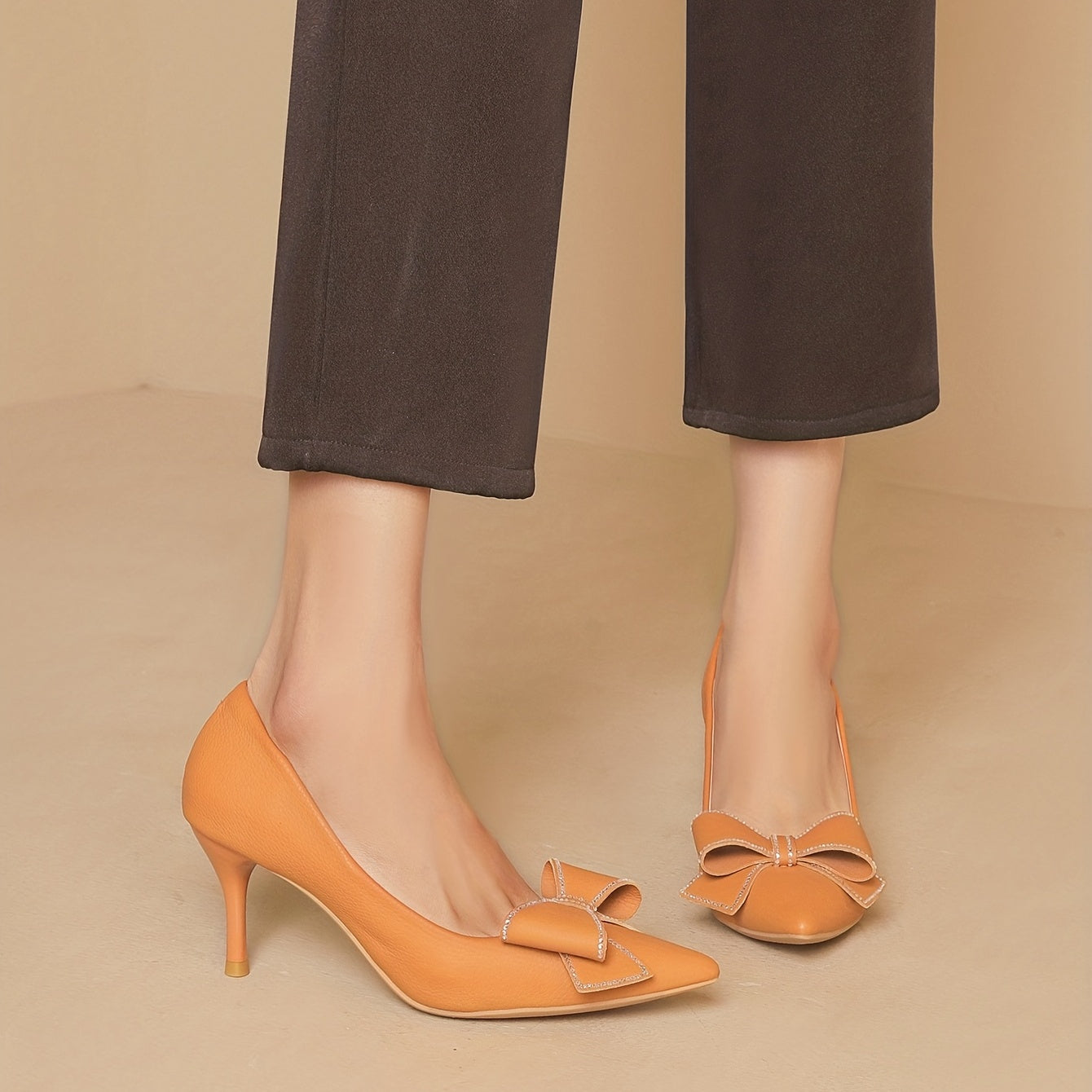 Bowknot Stiletto Heels Point Toe Pumps - Versatile Dress Heels