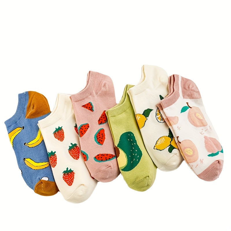 8 Pairs Cartoon Fruit Print Socks Crew & Ankle Socks Women's Stockings
