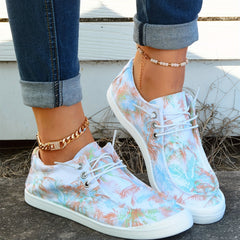 Women's Colorful Coconut Tree Pattern Boat Shoes Lace Up Anti Slip Flat Shoes