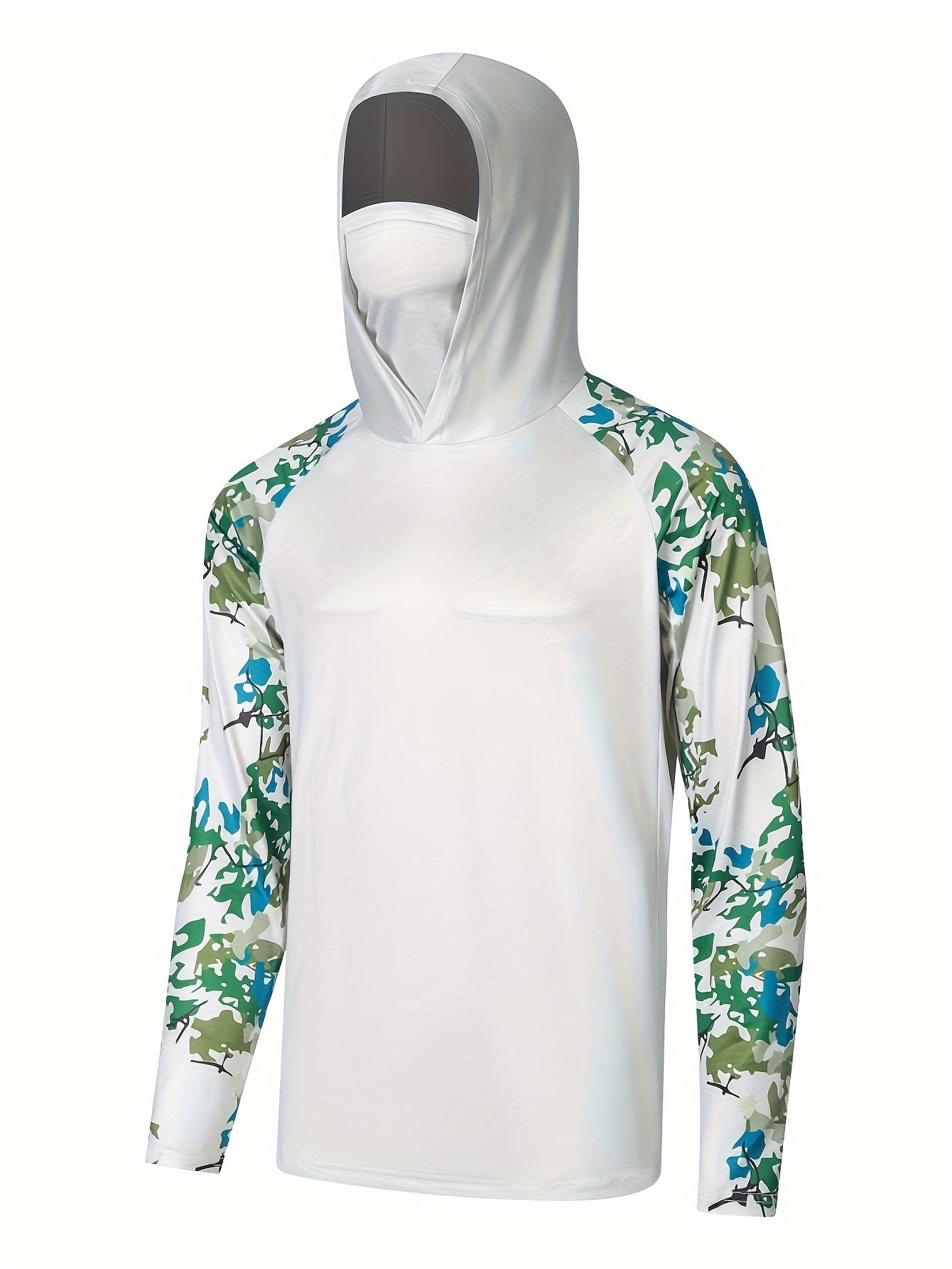 Men's UPF 50 Sun Protection Hoodie With Mask Leaf Pattern Long Sleeve
