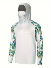 Men's UPF 50 Sun Protection Hoodie With Mask Leaf Pattern Long Sleeve