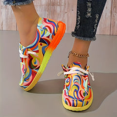 Women's Geometric Graphic Boat Shoes Lace Up Flat Casual Walking Shoes