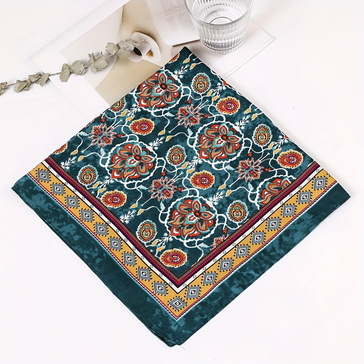 Tie Dye Square Scarf Vintage Paisley Print Neckerchief Casual Head Wraps Bandana