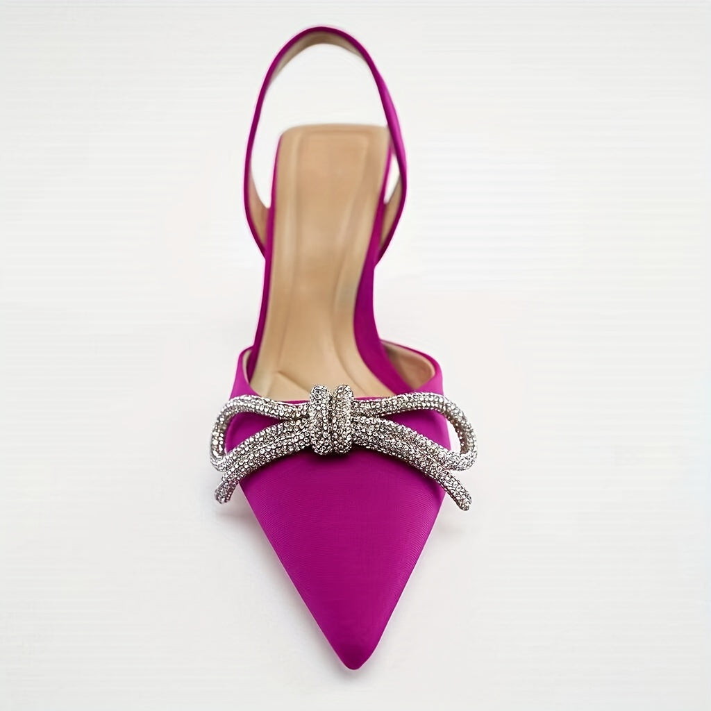 Rhinestone Bowknot Stiletto Heels Point Toe Pumps Slingback Stylish Heels
