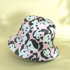Reversible Panda Print Bucket Hat Cartoon Sunscreen Basin Hat