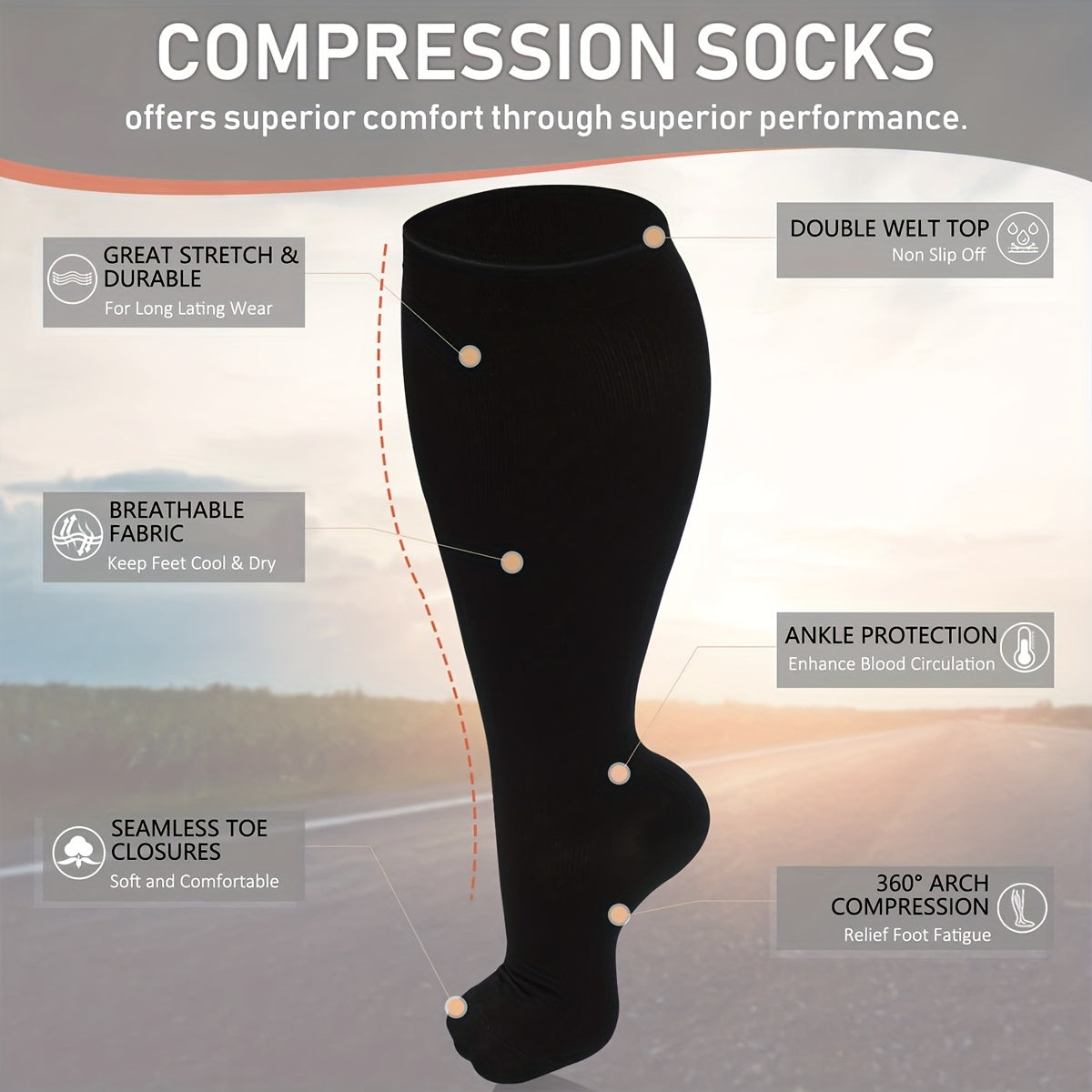 5 Pairs Plus Size Knee High Copper Compression Socks for Women & Men